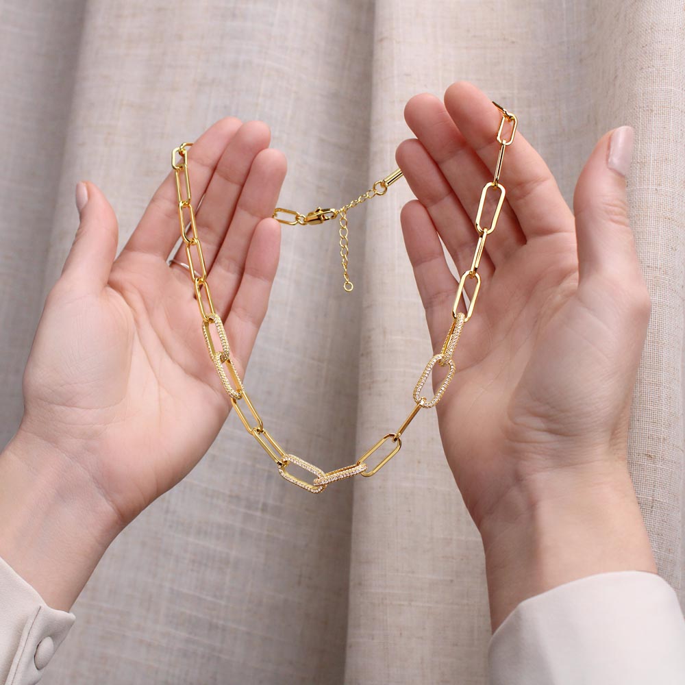 CZ Paperclip Chain Necklace Gift For Wife Anniversary Present