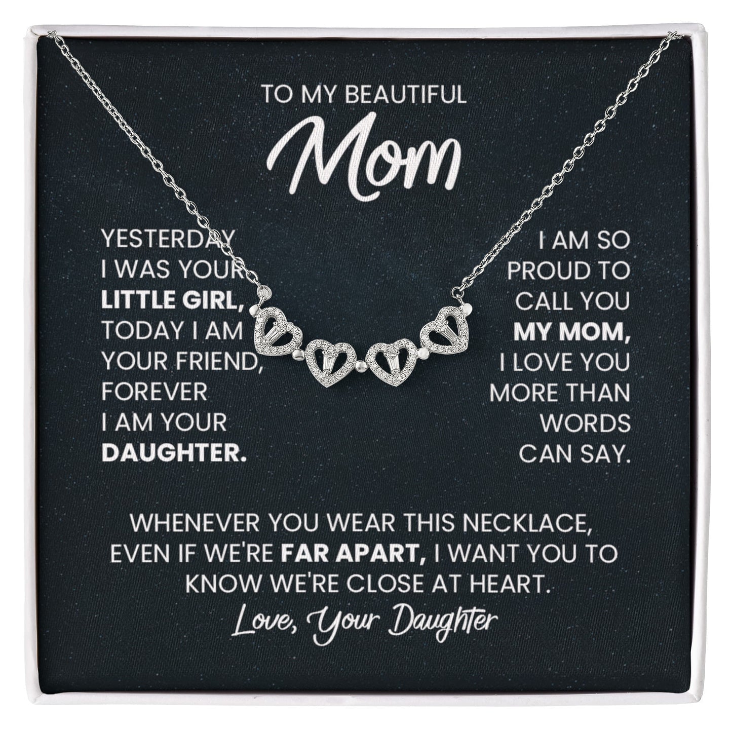 Heart Clover Pendant Necklace for Mom - Gift from Daughter