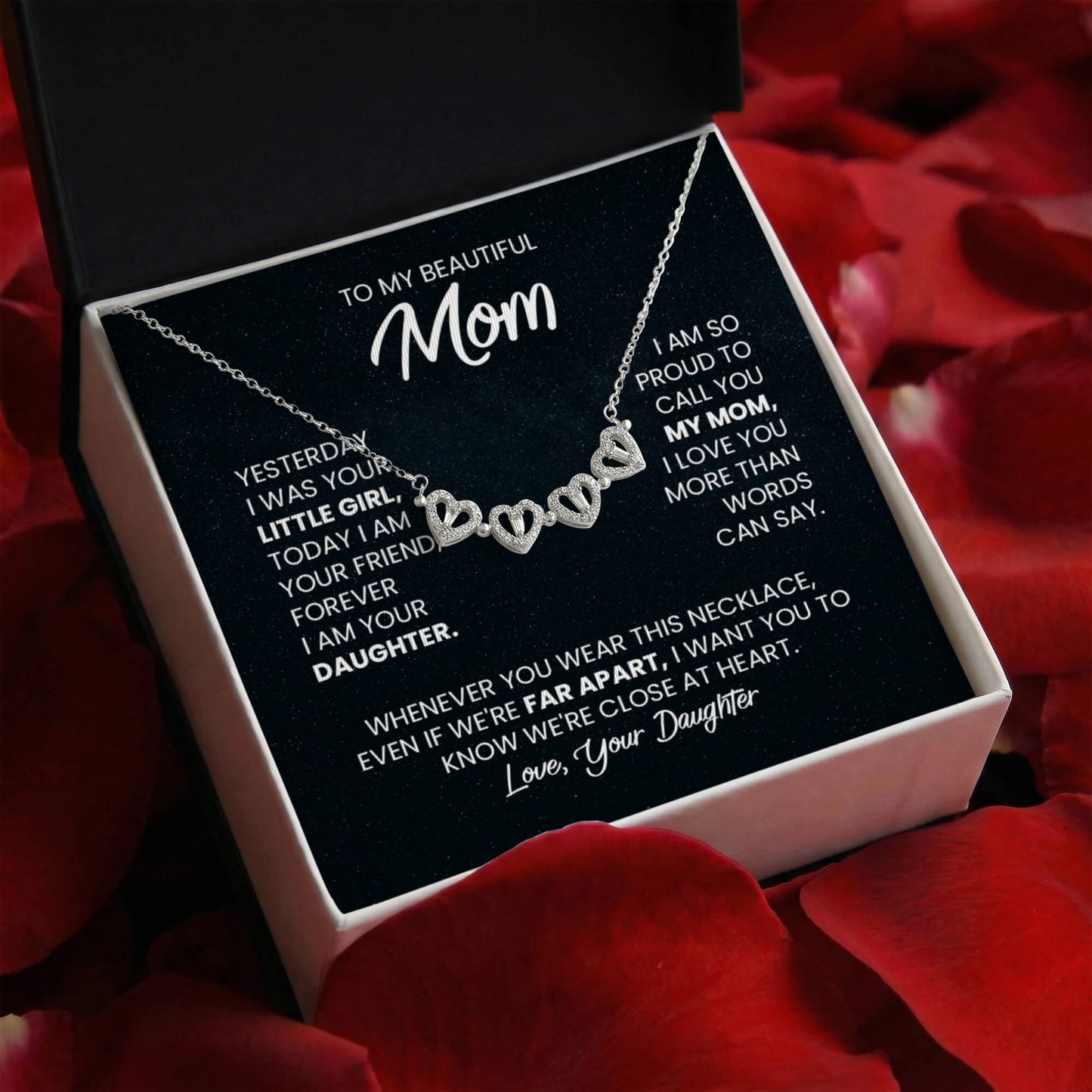 Heart Clover Pendant Necklace for Mom - Gift from Daughter