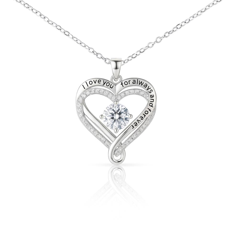 Engraved Heart Pendant Necklace - I Love You Always & Forever | Gift for Her