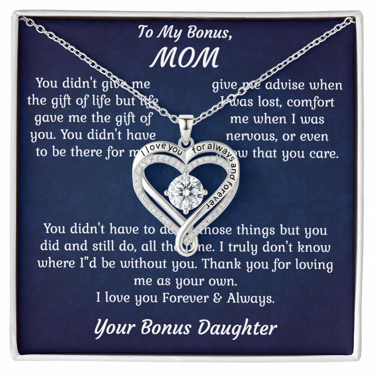 Bonus Mom Necklace Gift -I Love You Heart Pendant For Stepmom Present