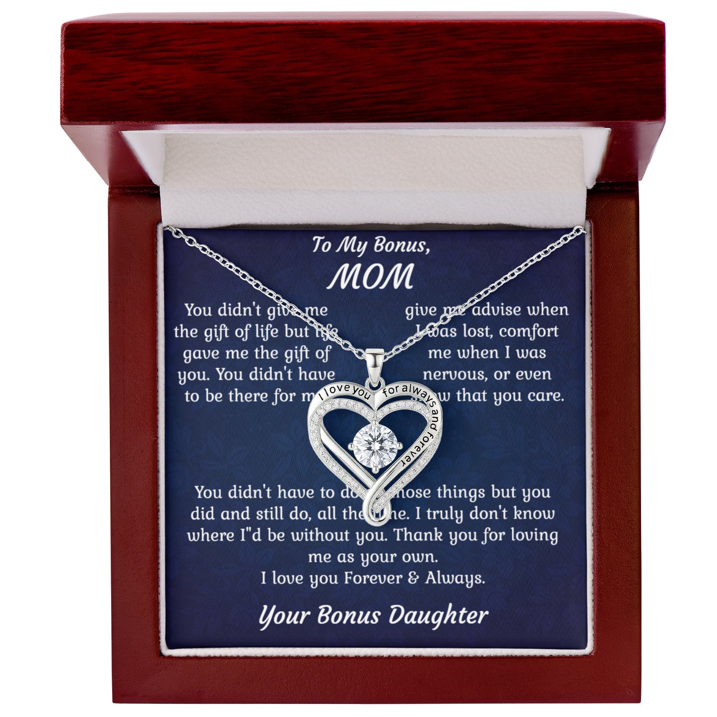 Bonus Mom Necklace Gift -I Love You Heart Pendant For Stepmom Present