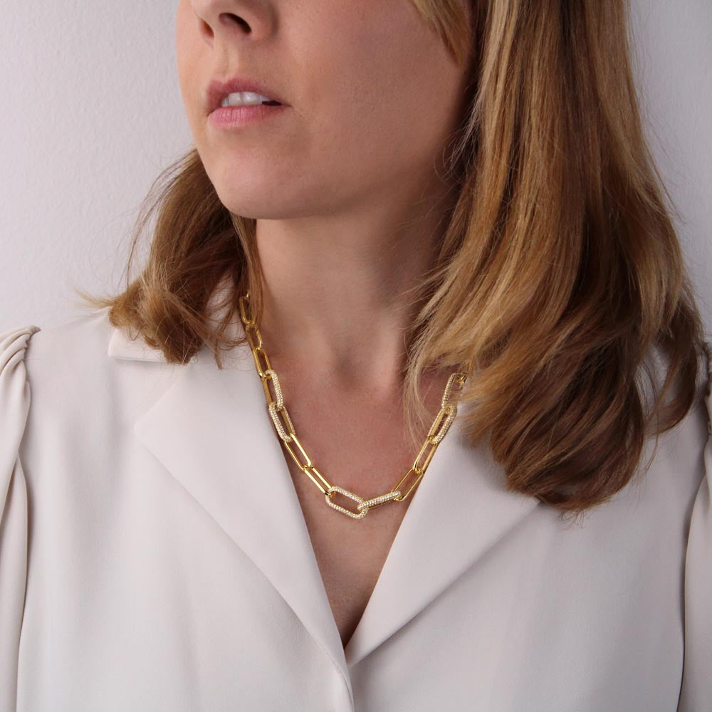 CZ Paperclip Chain Necklace Gift For Wife Anniversary Present