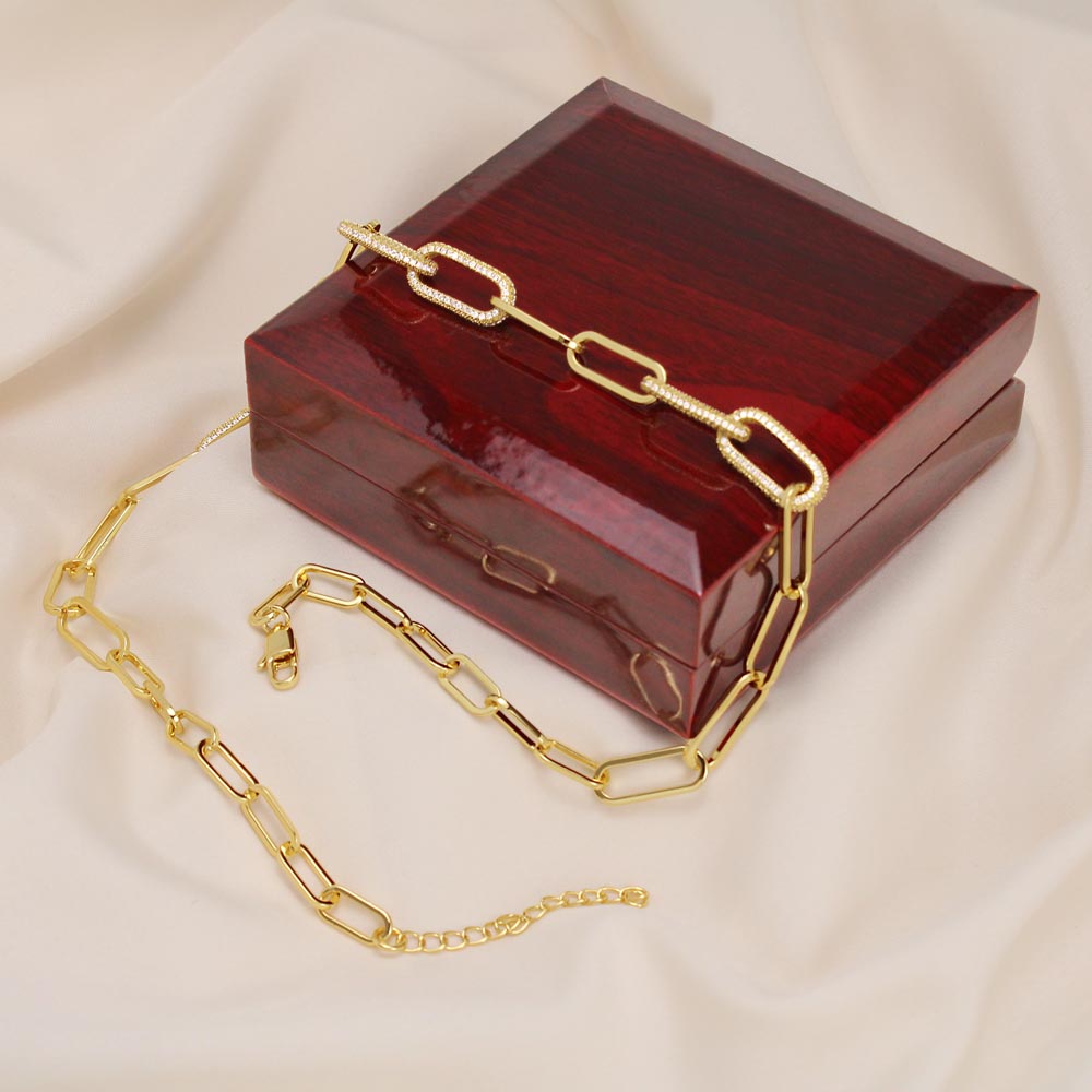 CZ Paperclip Chain Necklace Gift For Wife Anniversary Present
