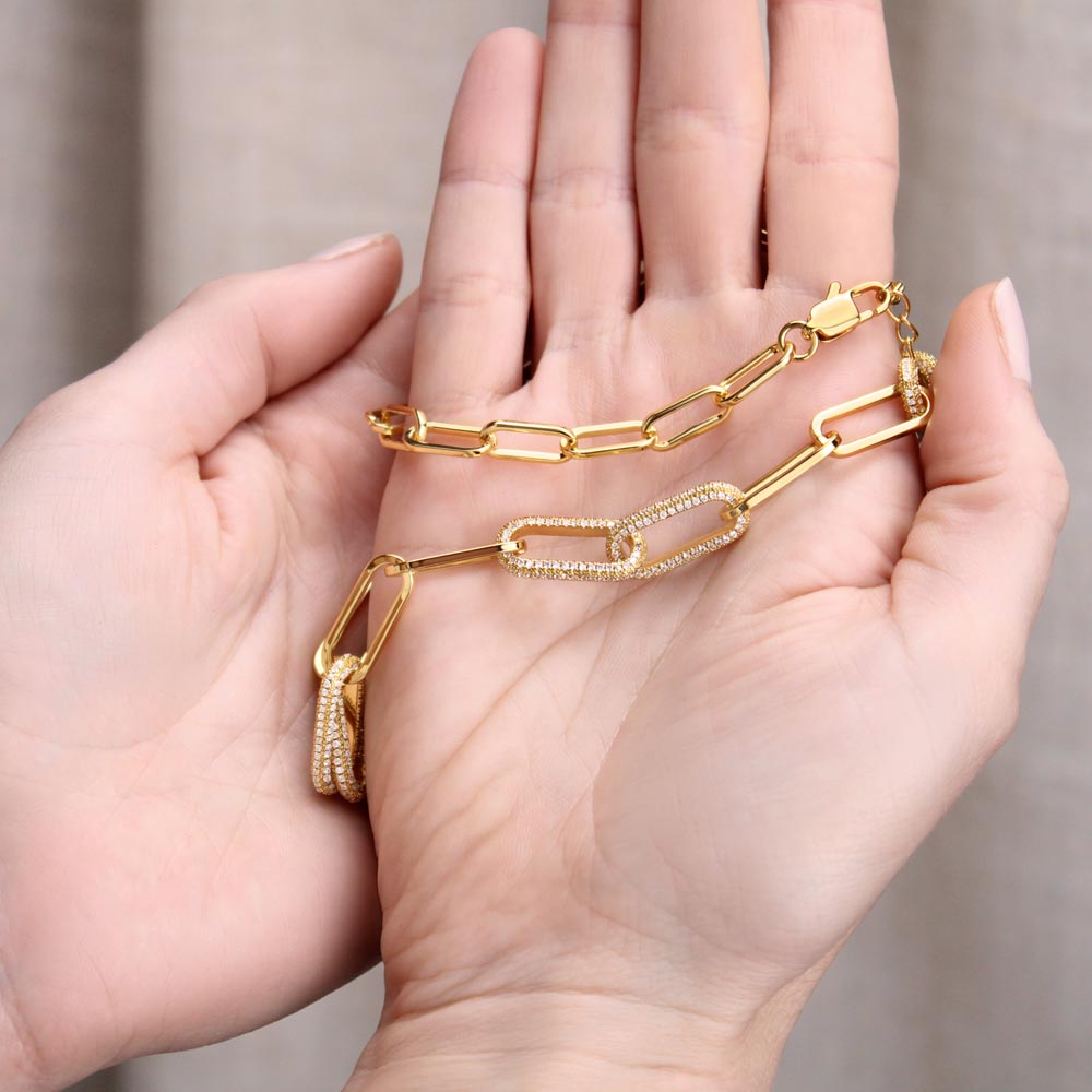 CZ Paperclip Chain Necklace Gift For Wife Anniversary Present