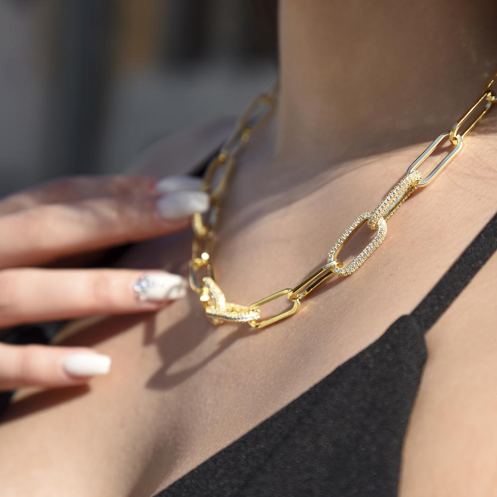 CZ Paperclip Chain Necklace Gift For Wife Anniversary Present