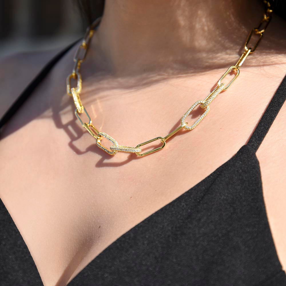 CZ Paperclip Chain Necklace Gift For Wife Anniversary Present