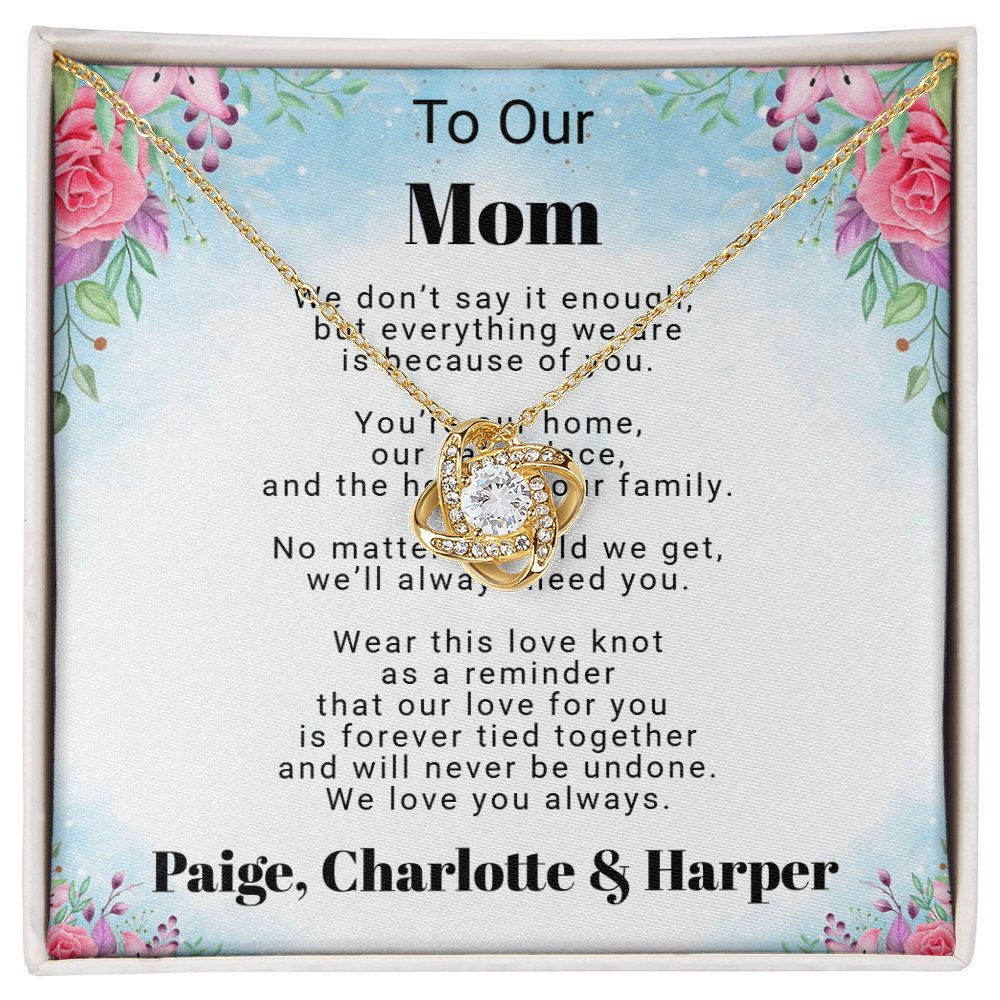 Pendant Love Knot Necklace Gift For Mom Personalized From Her Children