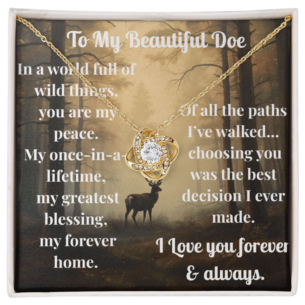 Love Knot Pendant Necklace — "You Are My Peace" Romantic Gift for Deer Hunter's Wife