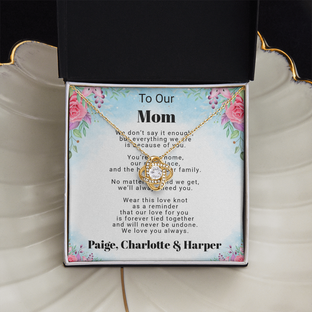 Pendant Love Knot Necklace Gift For Mom Personalized From Her Children