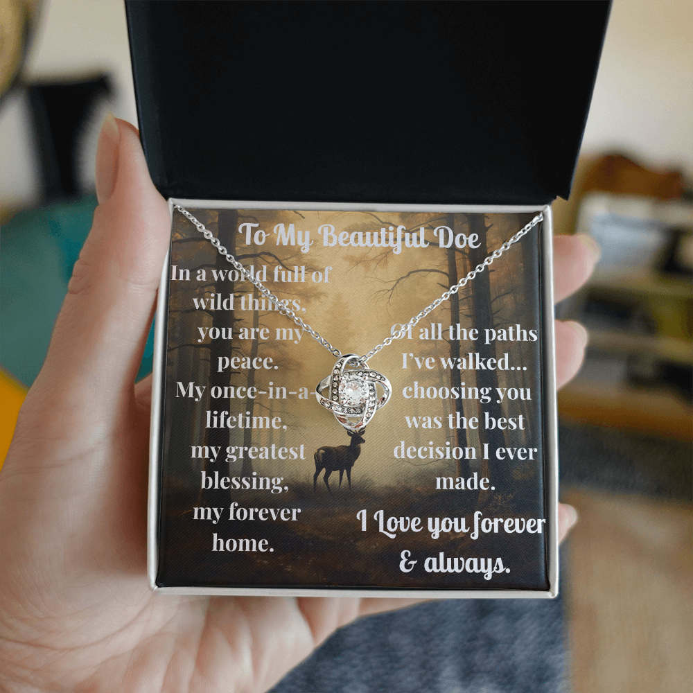 Love Knot Pendant Necklace — "You Are My Peace" Romantic Gift for Deer Hunter's Wife