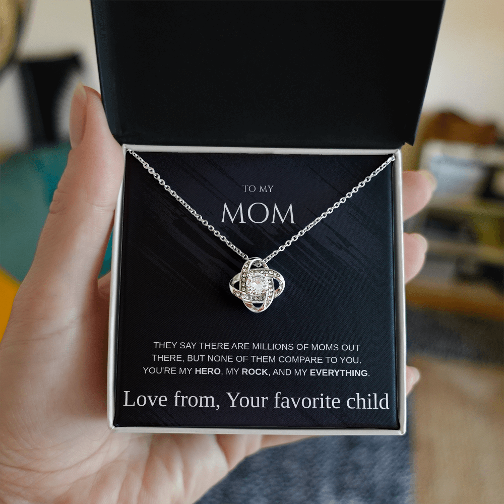 Mom Gift Love Knot Pendant Necklace Mothers Present