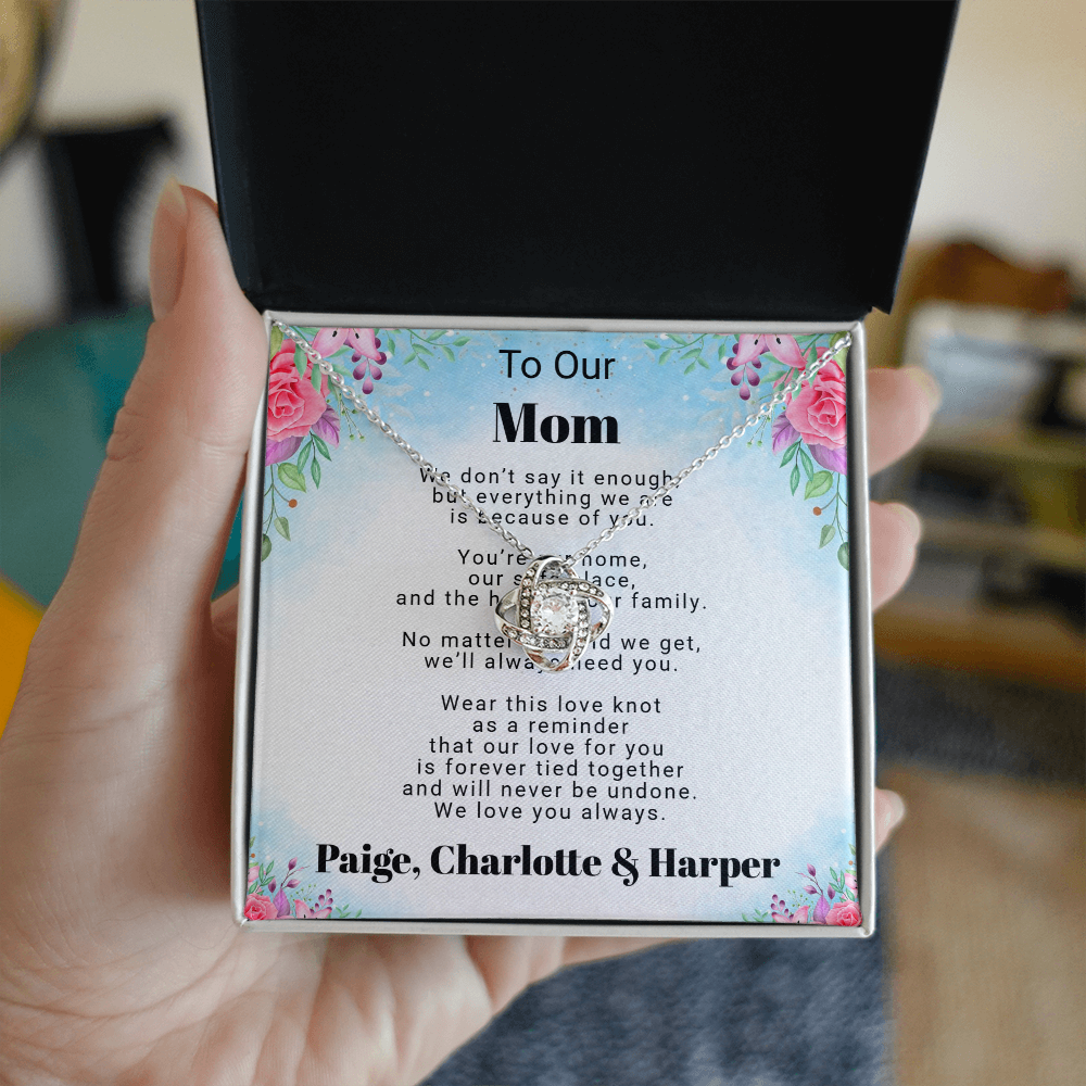 Pendant Love Knot Necklace Gift For Mom Personalized From Her Children