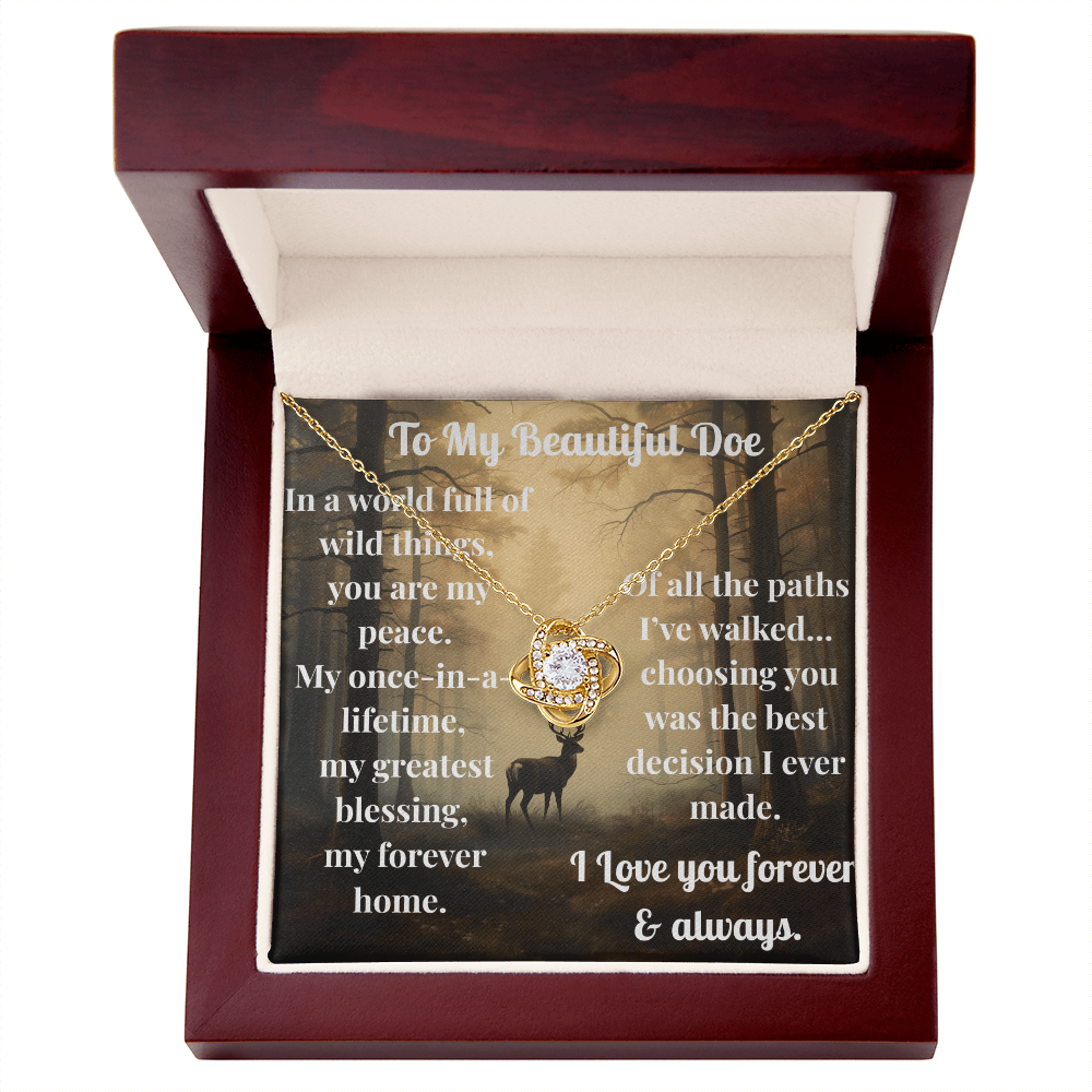 Love Knot Pendant Necklace — "You Are My Peace" Romantic Gift for Deer Hunter's Wife