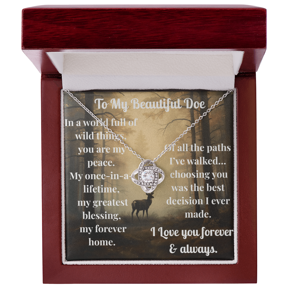 Love Knot Pendant Necklace — "You Are My Peace" Romantic Gift for Deer Hunter's Wife
