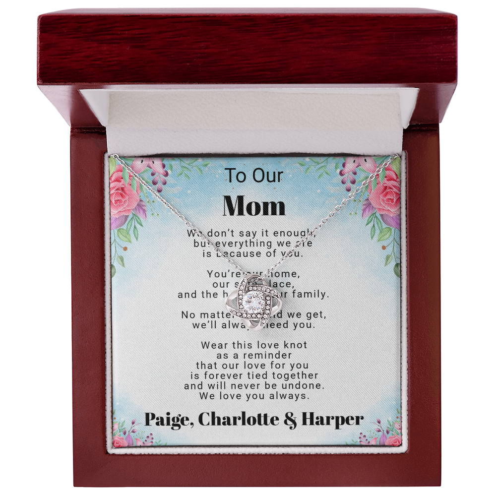 Pendant Love Knot Necklace Gift For Mom Personalized From Her Children