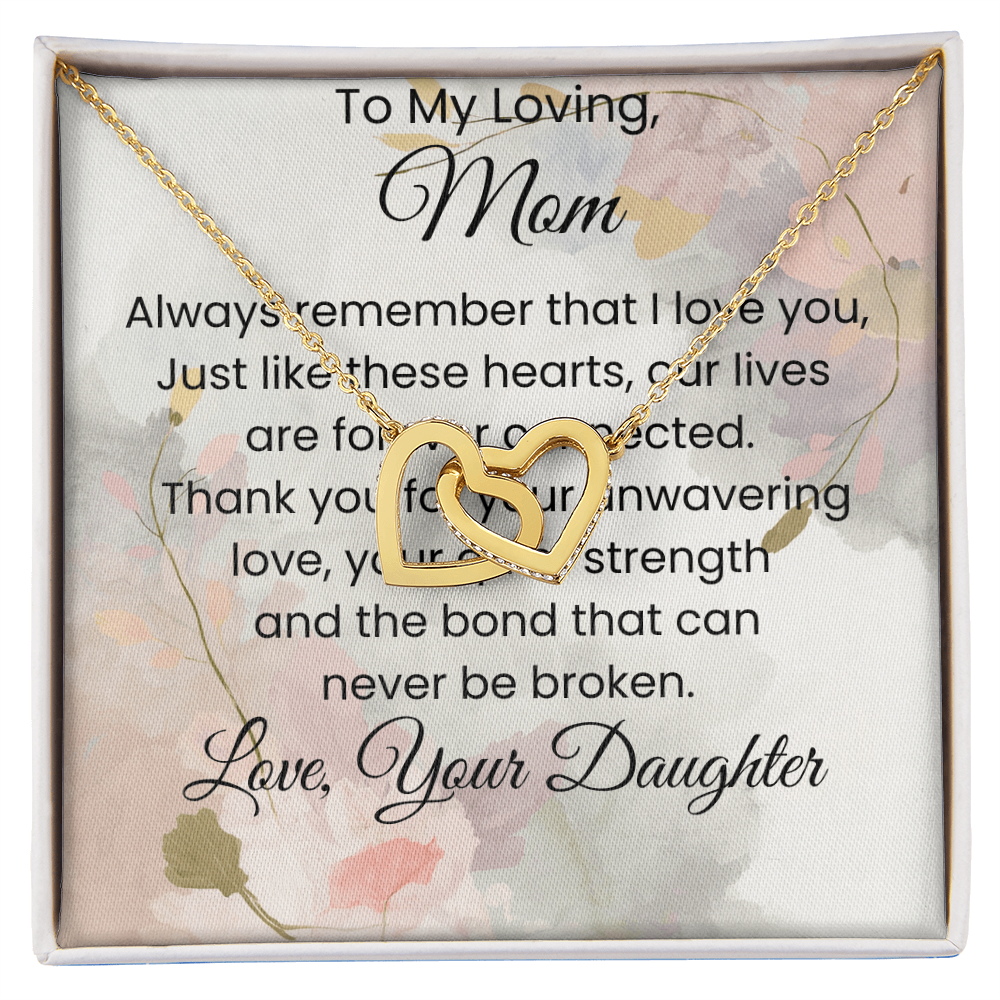Two Hearts Pendant Necklace — "Forever Connected" Message Card Jewelry Gift for Mom