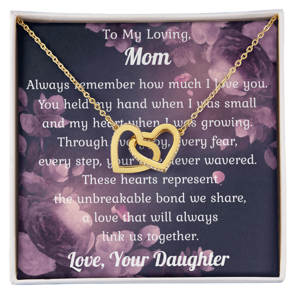 Two Hearts Pendant Necklace — "You Held My Hand" Message Card Gift for Mom