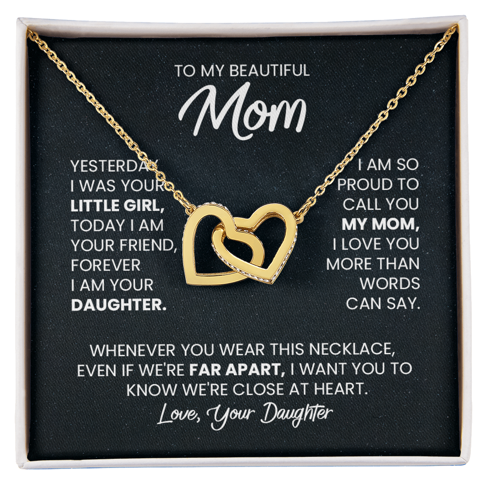 Two Hearts Pendant Necklace — "Forever Your Daughter" Message Card Gift for Mom