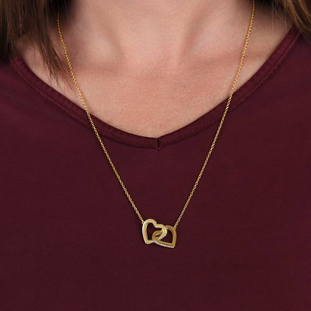 Two Interlocking Hearts Pendant Necklace — Personalized "Greatest Blessing" Message Card Gift for Mom