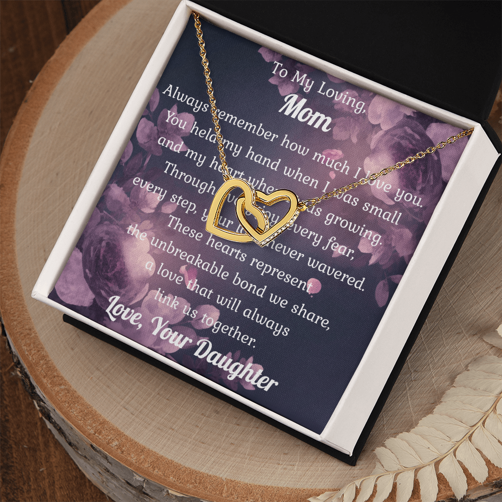 Two Hearts Pendant Necklace — "You Held My Hand" Message Card Gift for Mom