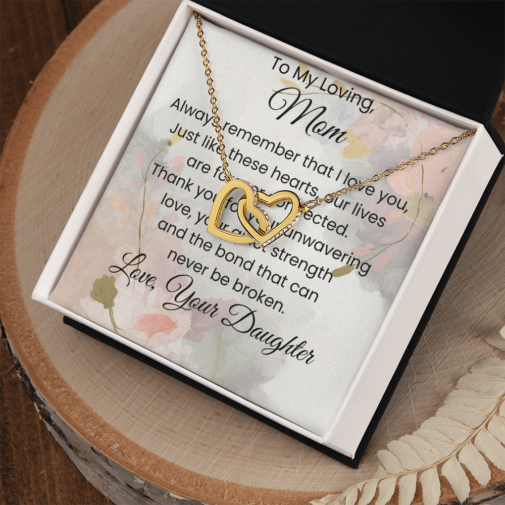 Two Hearts Pendant Necklace — "Forever Connected" Message Card Jewelry Gift for Mom