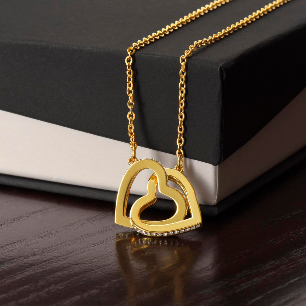 Two Interlocking Hearts Pendant Necklace — Personalized "Greatest Blessing" Message Card Gift for Mom