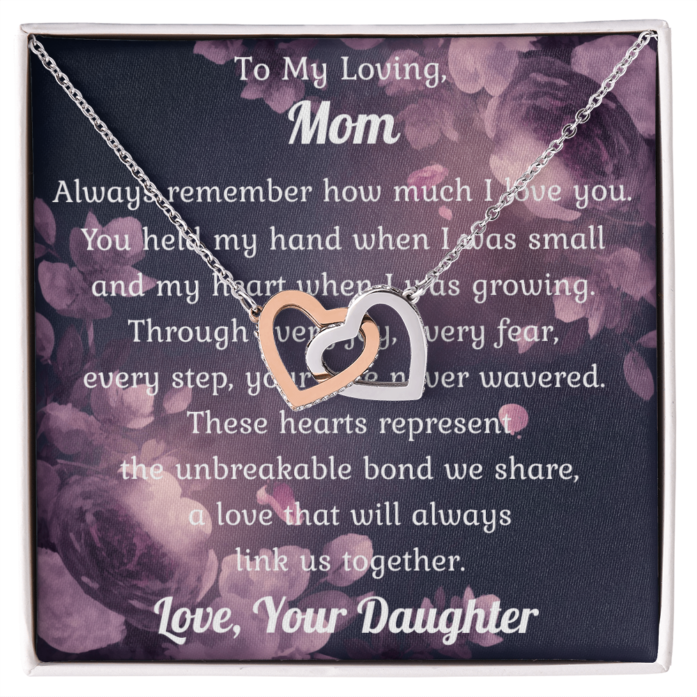 Two Hearts Pendant Necklace — "You Held My Hand" Message Card Gift for Mom