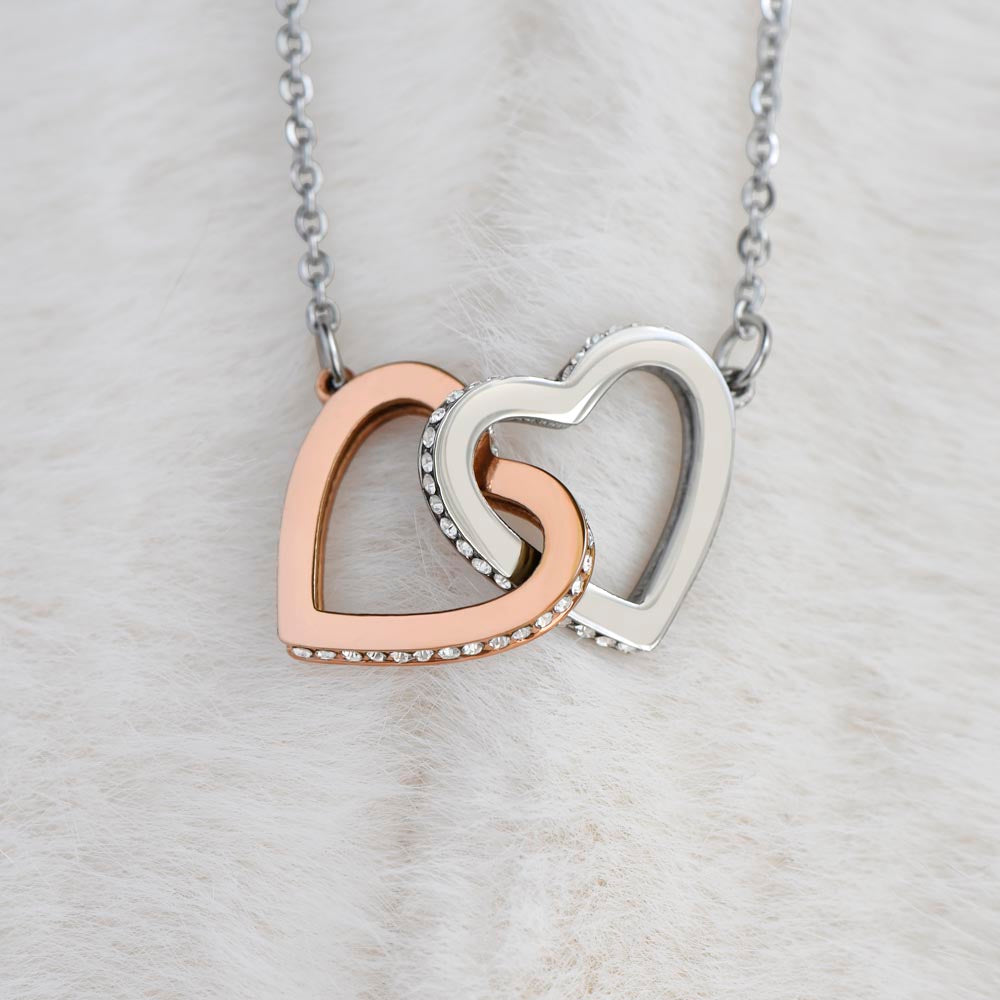 Two Interlocking Hearts Pendant Necklace — Personalized "Greatest Blessing" Message Card Gift for Mom