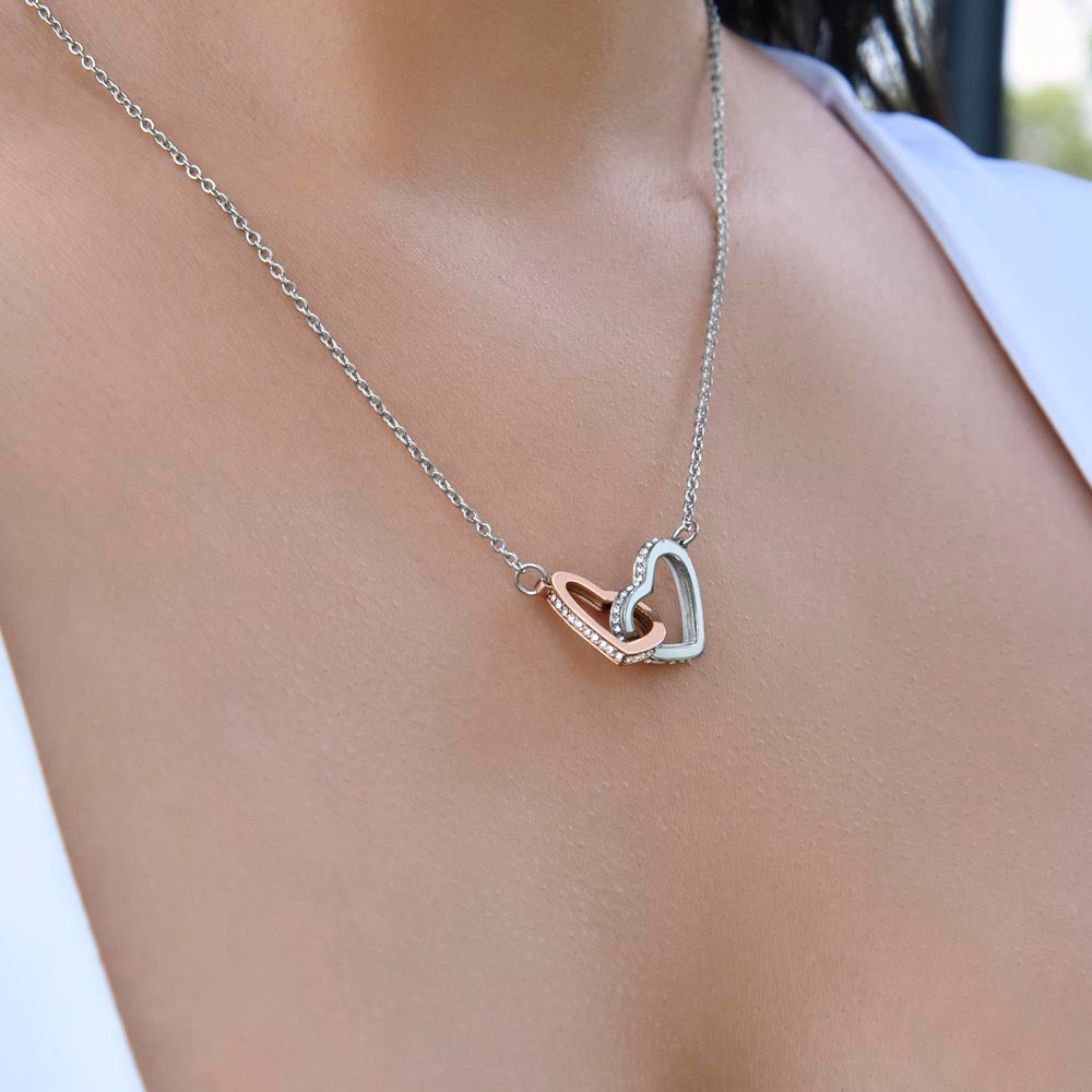 Two Interlocking Hearts Pendant Necklace — Personalized "Greatest Blessing" Message Card Gift for Mom