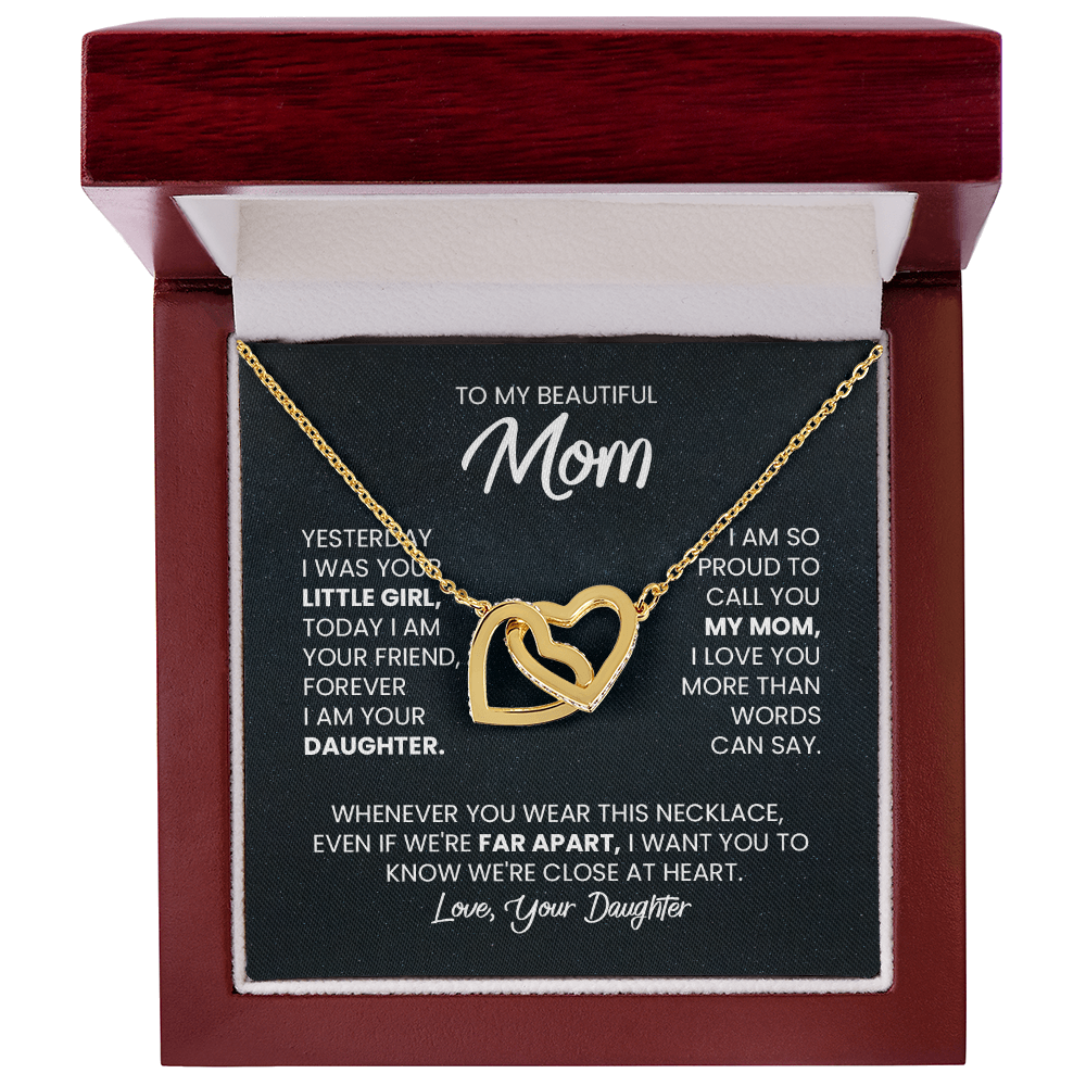 Two Hearts Pendant Necklace — "Forever Your Daughter" Message Card Gift for Mom