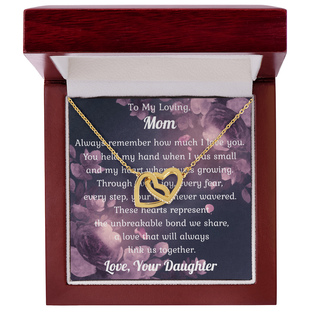 Two Hearts Pendant Necklace — "You Held My Hand" Message Card Gift for Mom