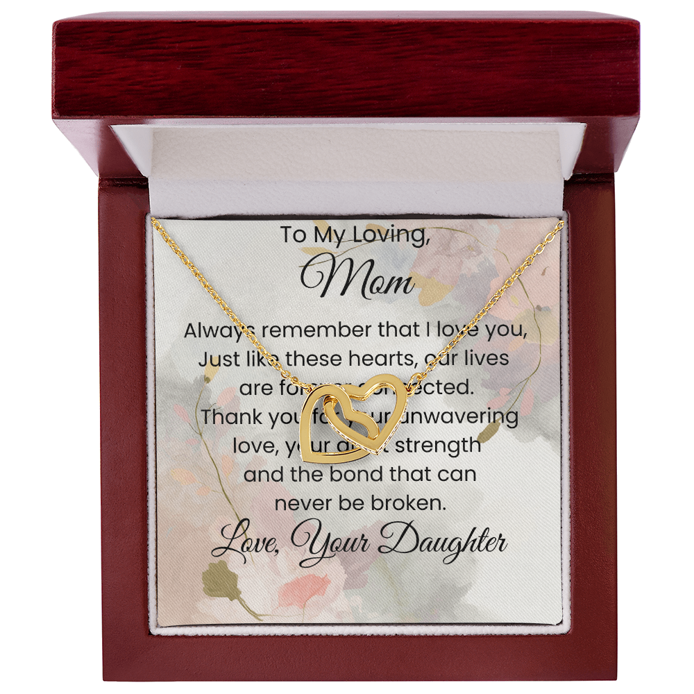 Two Hearts Pendant Necklace — "Forever Connected" Message Card Jewelry Gift for Mom
