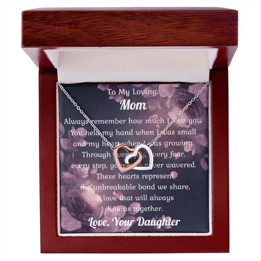 Two Hearts Pendant Necklace — "You Held My Hand" Message Card Gift for Mom