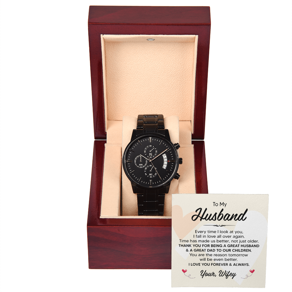 Black Chronograph Watch Gift For Husband, Great Father's Day Gift