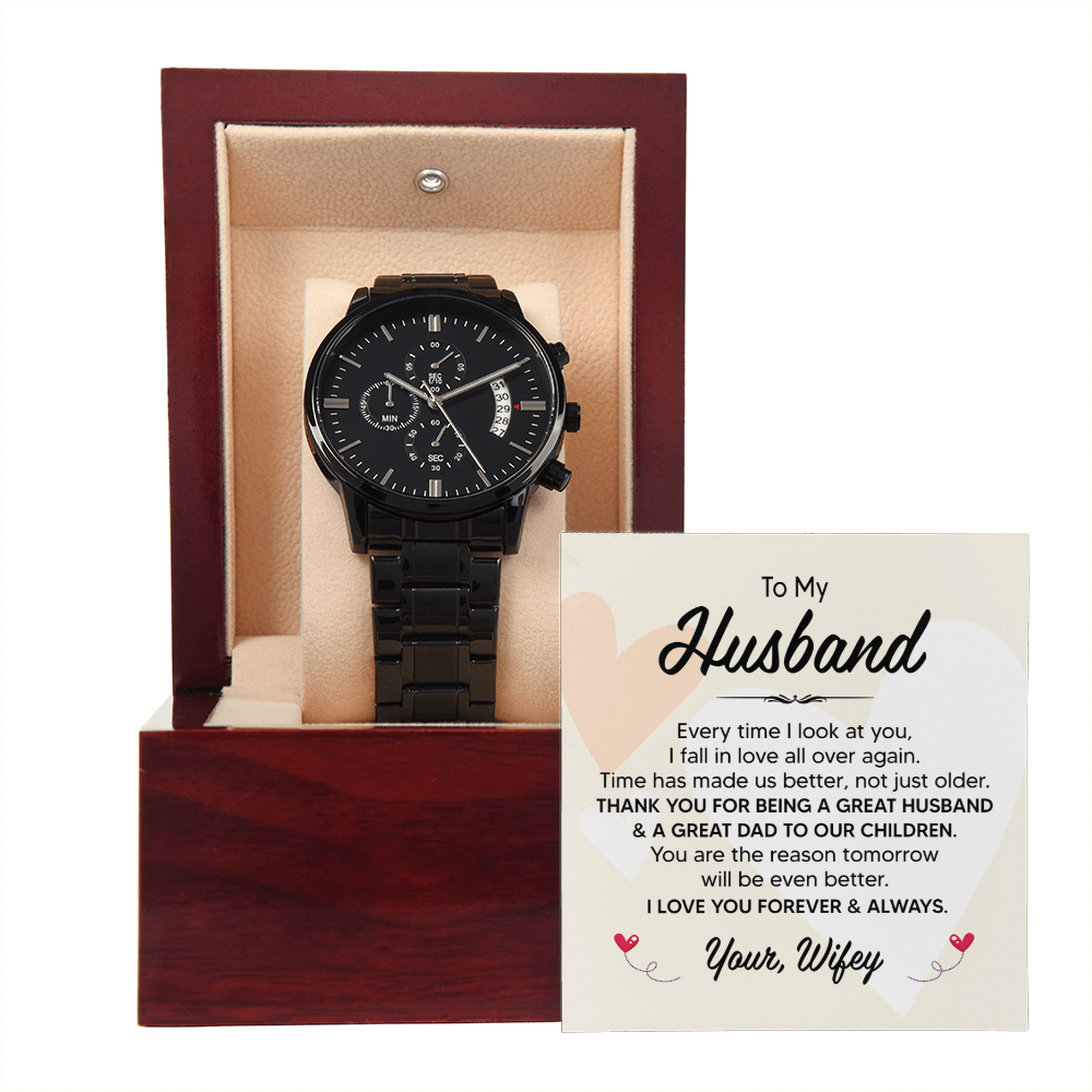 Black Chronograph Watch Gift For Husband, Great Father's Day Gift