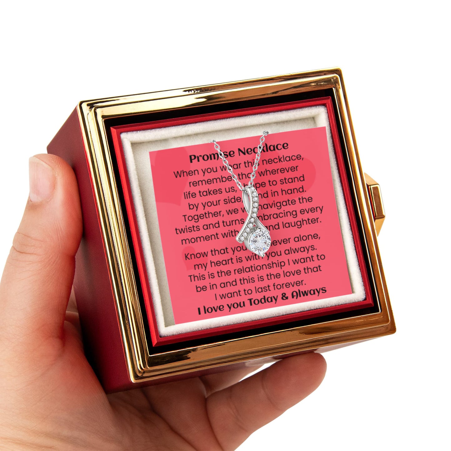 Promise Pendant Necklace Girlfriend Gift Future Wife Luxurious Rose Box