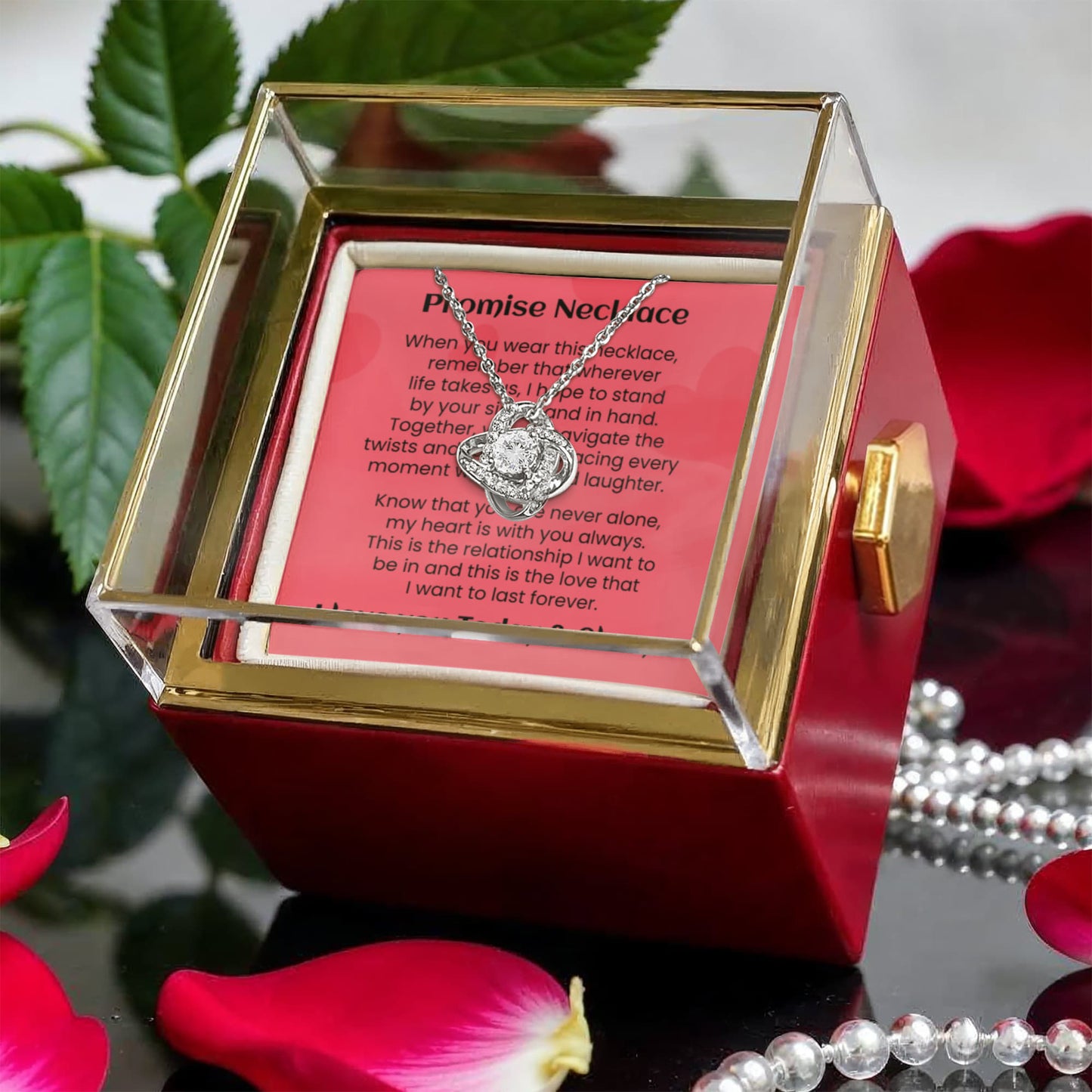 Love Knot Necklace Girlfriend Promise Gift Luxurious Rose Box