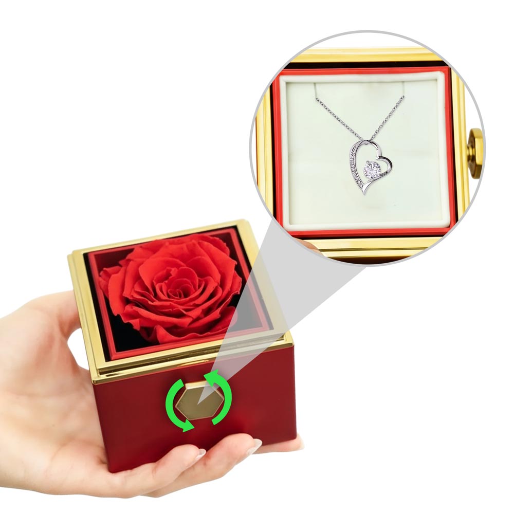 Gift For Her Heart Pendant Necklace In A Luxurious Forever Preserved Rose Box
